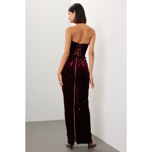 Bronx & Banco Red Velvet Florentina Corset Lace Up Back Gown Size Extra Small - Picture 3 of 16